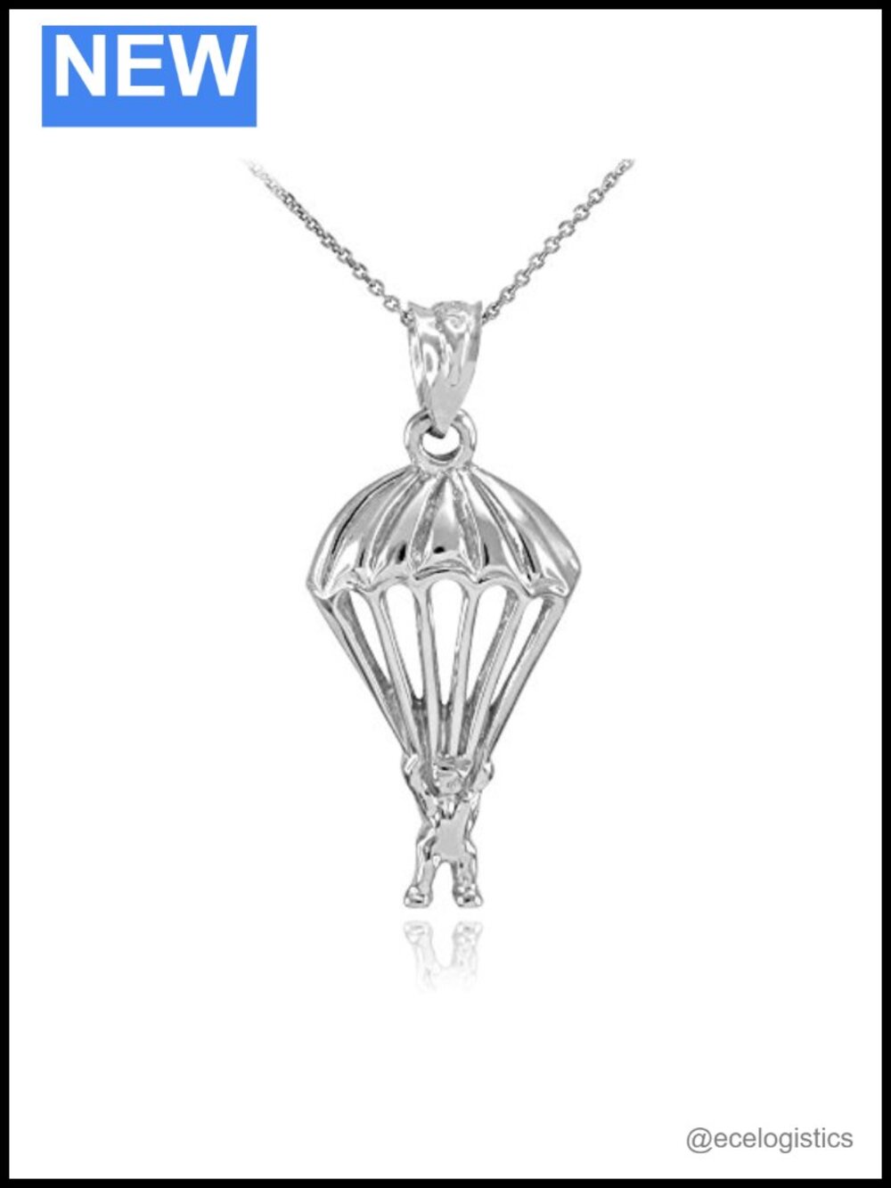 Sterling Silver Skydiving Parachuter Pendant Necklace 16"